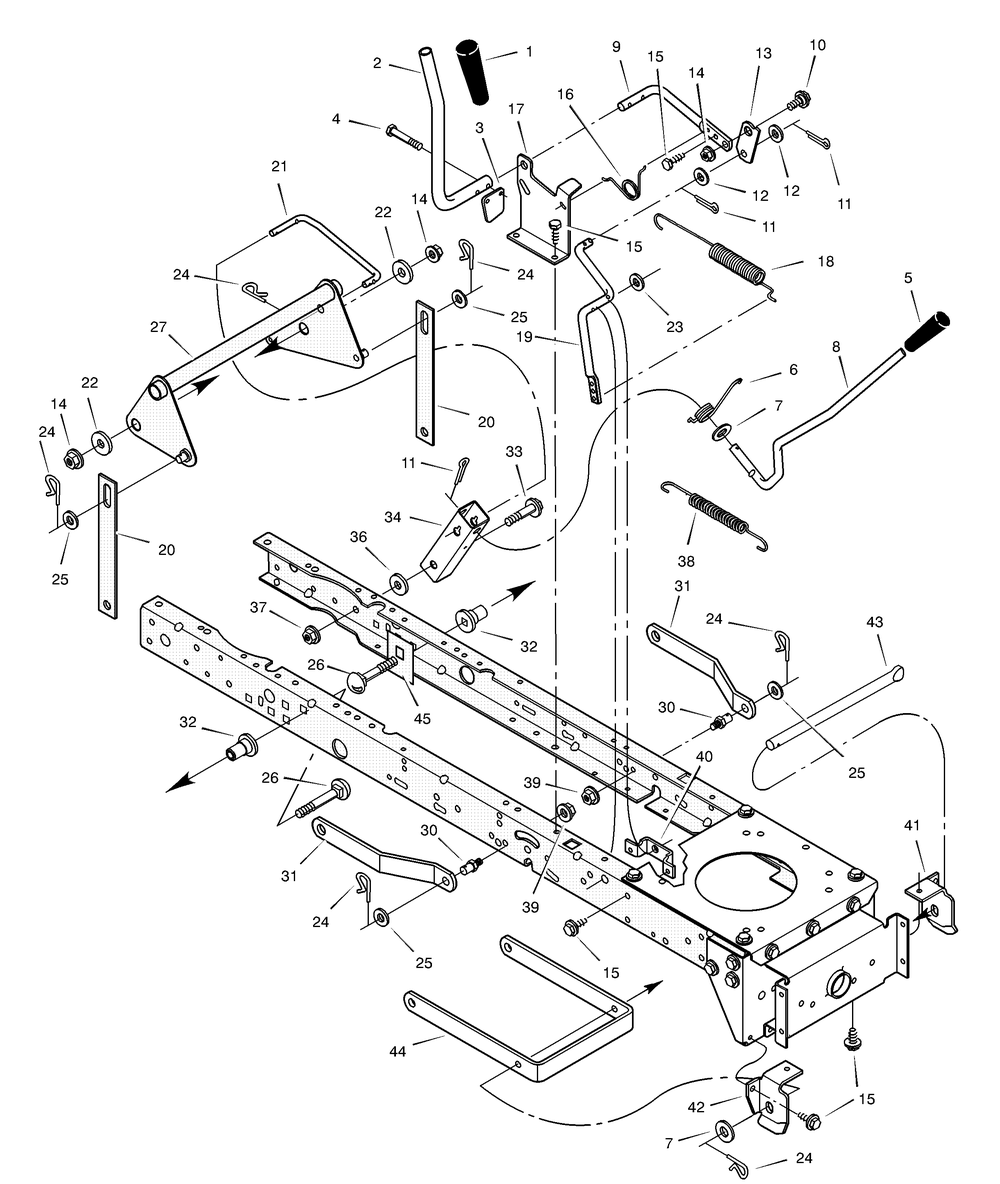 Mower Housing Suspension Diagram and Parts List for 42571X14B 2001 Briggs and Stratton Lawn Tractor